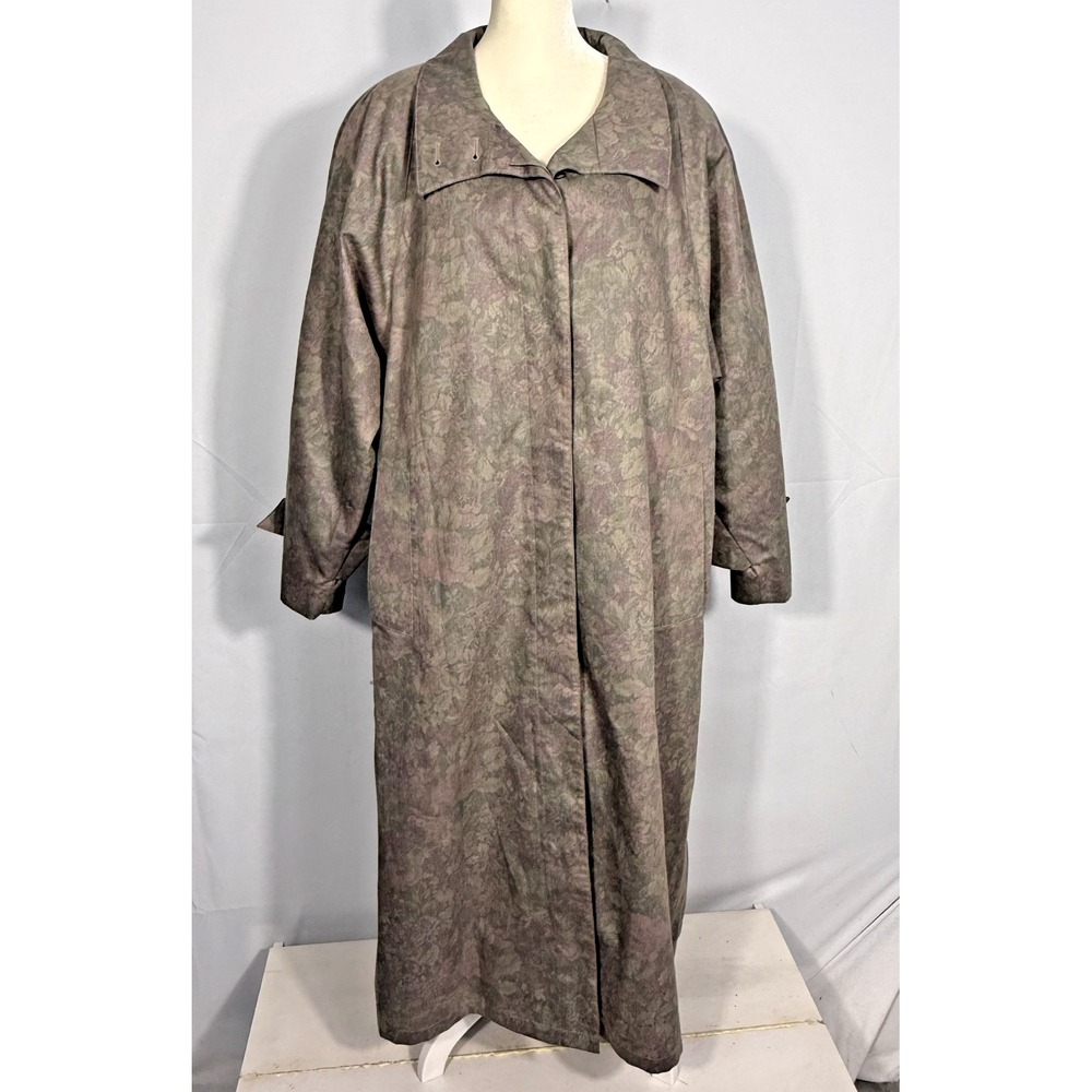 London Fog Wamsutta Trench Coat Womens 10 Taupe Floral Vintage 80s Lined Pockets